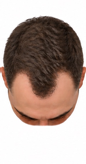 Illustration of stage 3 of the Norwood scale of male pattern hair loss, seen from above: deeper temples.